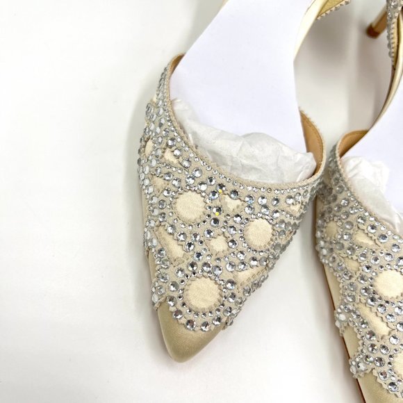 Badgley Mischka Size 6 Ginny Jeweled Ivory Satin D'Orsay Low‎ Heels Pumps Shoes - Picture 4 of 13